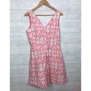 NWT GAP Women's Size 8 Fit & Flare Dress Ikat Pattern Sleeveless Pink White